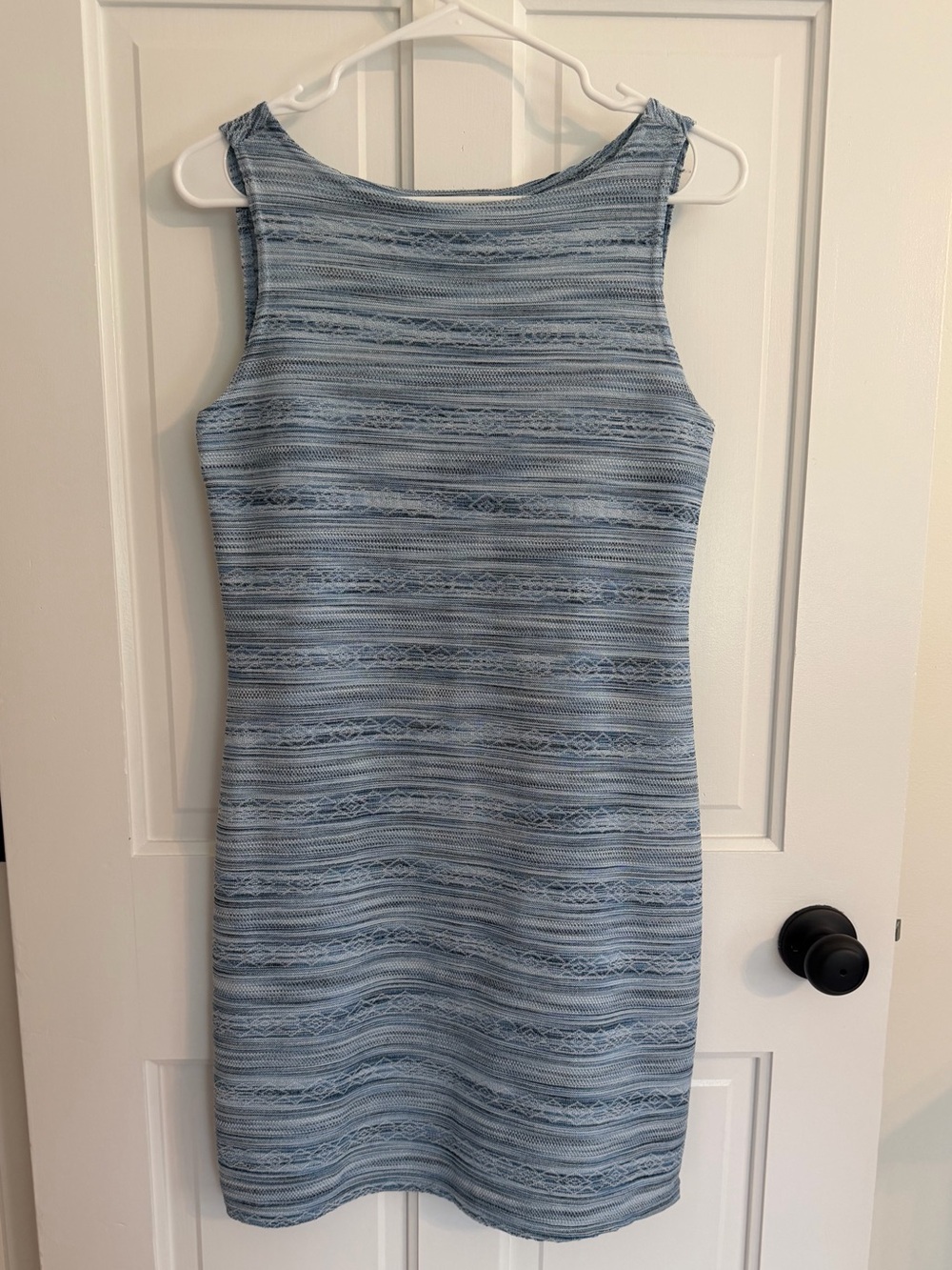 Vintage Aqua Blues Blue Textured Sheath Dress Made in USA Size M
